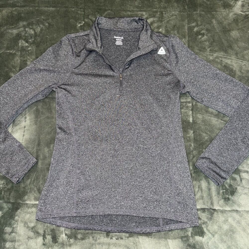 Reebok Top Women's Medium Gray Running Mock Neck Long‎ Sleeve 1/4 Zip Pullover